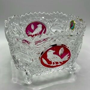 Vintage Hofbauer Crystal Byrdes Collection, The Ruby Footed Square Bowl, 5”